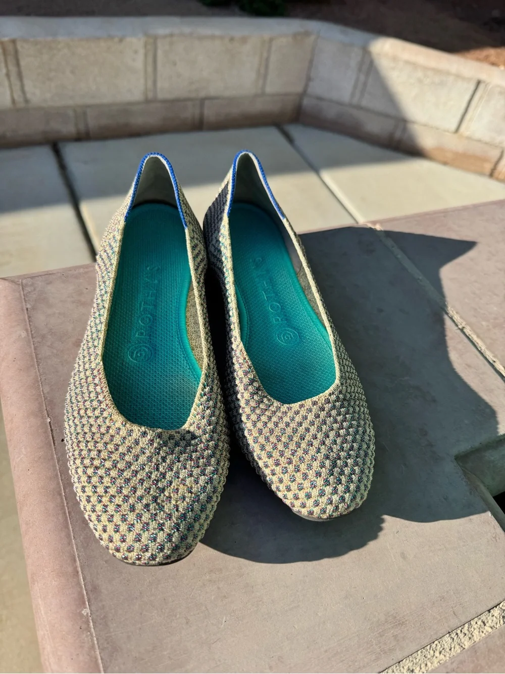 Rothy's Limited Edition square jewel Metallic Multicolor Woven Ballet Flats